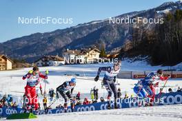 06.01.2023, Val di Fiemme, Italy (ITA): Haavard Moseby (NOR), Simone Mocellini (ITA), Ben Ogden (USA), Renaud Jay (FRA), (l-r)  - FIS world cup cross-country, tour de ski, individual sprint, Val di Fiemme (ITA). www.nordicfocus.com. © Barbieri/NordicFocus. Every downloaded picture is fee-liable.
