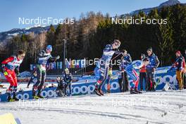 06.01.2023, Val di Fiemme, Italy (ITA): Haavard Moseby (NOR), Simone Mocellini (ITA), Ben Ogden (USA), Miha Simenc (SLO), Renaud Jay (FRA), (l-r)  - FIS world cup cross-country, tour de ski, individual sprint, Val di Fiemme (ITA). www.nordicfocus.com. © Barbieri/NordicFocus. Every downloaded picture is fee-liable.