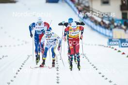 06.01.2023, Val di Fiemme, Italy (ITA): Calle Halfvarsson (SWE), Johannes Hoesflot Klaebo (NOR), (l-r)  - FIS world cup cross-country, tour de ski, individual sprint, Val di Fiemme (ITA). www.nordicfocus.com. © Modica/NordicFocus. Every downloaded picture is fee-liable.