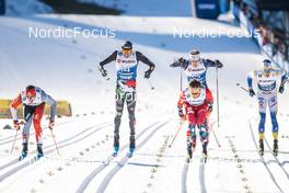 06.01.2023, Val di Fiemme, Italy (ITA): Antoine Cyr (CAN), Francesco De Fabiani (ITA), Zak Ketterson (USA), Emil Iversen (NOR), William Poromaa (SWE), (l-r)  - FIS world cup cross-country, tour de ski, individual sprint, Val di Fiemme (ITA). www.nordicfocus.com. © Modica/NordicFocus. Every downloaded picture is fee-liable.