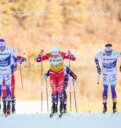 06.01.2023, Val di Fiemme, Italy (ITA): Calle Halfvarsson (SWE), Johannes Hoesflot Klaebo (NOR), Johan Haeggstroem (SWE), (l-r)  - FIS world cup cross-country, tour de ski, individual sprint, Val di Fiemme (ITA). www.nordicfocus.com. © Barbieri/NordicFocus. Every downloaded picture is fee-liable.