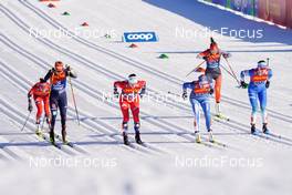 06.01.2023, Val di Fiemme, Italy (ITA): Katharina Hennig (GER), Tiril Udnes Weng (NOR), Anne Kyllonen (FIN), Katherin Stewart-Jones (CAN), Eva Urevc (SLO), (l-r)  - FIS world cup cross-country, tour de ski, individual sprint, Val di Fiemme (ITA). www.nordicfocus.com. © Barbieri/NordicFocus. Every downloaded picture is fee-liable.
