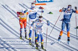 06.01.2023, Val di Fiemme, Italy (ITA): Oskar Svensson (SWE), Johan Haeggstroem (SWE), Andrew Musgrave (GBR), (l-r)  - FIS world cup cross-country, tour de ski, individual sprint, Val di Fiemme (ITA). www.nordicfocus.com. © Barbieri/NordicFocus. Every downloaded picture is fee-liable.