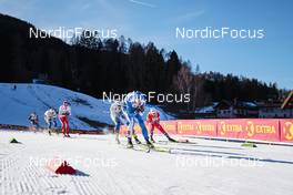 06.01.2023, Val di Fiemme, Italy (ITA): Johan Haeggstroem (SWE), Perttu Hyvarinen (FIN), Johannes Hoesflot Klaebo (NOR), (l-r)  - FIS world cup cross-country, tour de ski, individual sprint, Val di Fiemme (ITA). www.nordicfocus.com. © Barbieri/NordicFocus. Every downloaded picture is fee-liable.
