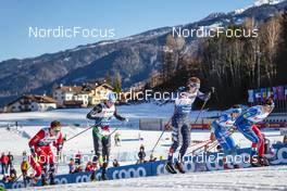 06.01.2023, Val di Fiemme, Italy (ITA): Haavard Moseby (NOR), Simone Mocellini (ITA), Ben Ogden (USA), Miha Simenc (SLO), Renaud Jay (FRA), (l-r)  - FIS world cup cross-country, tour de ski, individual sprint, Val di Fiemme (ITA). www.nordicfocus.com. © Barbieri/NordicFocus. Every downloaded picture is fee-liable.