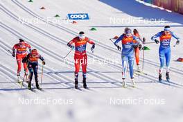 06.01.2023, Val di Fiemme, Italy (ITA): Heidi Weng (NOR), Katharina Hennig (GER), Tiril Udnes Weng (NOR), Anne Kyllonen (FIN), Eva Urevc (SLO), (l-r)  - FIS world cup cross-country, tour de ski, individual sprint, Val di Fiemme (ITA). www.nordicfocus.com. © Barbieri/NordicFocus. Every downloaded picture is fee-liable.