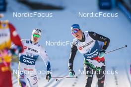 06.01.2023, Val di Fiemme, Italy (ITA): Johan Haeggstroem (SWE), Simone Mocellini (ITA), (l-r)  - FIS world cup cross-country, tour de ski, individual sprint, Val di Fiemme (ITA). www.nordicfocus.com. © Modica/NordicFocus. Every downloaded picture is fee-liable.