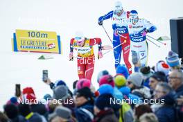 06.01.2023, Val di Fiemme, Italy (ITA): Johannes Hoesflot Klaebo (NOR), Lucas Chanavat (FRA), Calle Halfvarsson (SWE), (l-r)  - FIS world cup cross-country, tour de ski, individual sprint, Val di Fiemme (ITA). www.nordicfocus.com. © Barbieri/NordicFocus. Every downloaded picture is fee-liable.