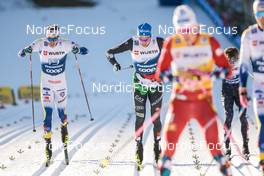 06.01.2023, Val di Fiemme, Italy (ITA): Johan Haeggstroem (SWE), Simone Mocellini (ITA), (l-r)  - FIS world cup cross-country, tour de ski, individual sprint, Val di Fiemme (ITA). www.nordicfocus.com. © Modica/NordicFocus. Every downloaded picture is fee-liable.