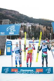 06.01.2023, Val di Fiemme, Italy (ITA): Calle Halfvarsson (SWE), Johannes Hoesflot Klaebo (NOR), Simone Mocellini (ITA), (l-r)  - FIS world cup cross-country, tour de ski, individual sprint, Val di Fiemme (ITA). www.nordicfocus.com. © Modica/NordicFocus. Every downloaded picture is fee-liable.