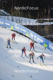 06.01.2023, Val di Fiemme, Italy (ITA): Julie Myhre (NOR), Maja Dahlqvist (SWE), Melissa Gal (FRA), Silje Theodorsen (NOR), Laura Gimmler (GER), Kerttu Niskanen (FIN), (l-r)  - FIS world cup cross-country, tour de ski, individual sprint, Val di Fiemme (ITA). www.nordicfocus.com. © Modica/NordicFocus. Every downloaded picture is fee-liable.