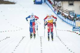 06.01.2023, Val di Fiemme, Italy (ITA): Lucas Chanavat (FRA), Johannes Hoesflot Klaebo (NOR, (l-r)  - FIS world cup cross-country, tour de ski, individual sprint, Val di Fiemme (ITA). www.nordicfocus.com. © Modica/NordicFocus. Every downloaded picture is fee-liable.