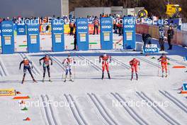 06.01.2023, Val di Fiemme, Italy (ITA): Pia Fink (GER), Caterina Ganz (ITA), Anna Dyvik (SWE), Lotta Udnes Weng (NOR), Mathilde Myhrvold (NOR), Katerina Janatova (CZE), (l-r)  - FIS world cup cross-country, tour de ski, individual sprint, Val di Fiemme (ITA). www.nordicfocus.com. © Barbieri/NordicFocus. Every downloaded picture is fee-liable.