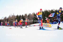 07.01.2023, Val di Fiemme, Italy (ITA): Andrew Musgrave (GBR), Calle Halfvarsson (SWE), Hugo Lapalus (FRA), Johannes Hoesflot Klaebo (NOR), Didrik Toenseth (NOR), Antoine Cyr (CAN), Friedrich Moch (GER), (l-r)  - FIS world cup cross-country, tour de ski, mass, Val di Fiemme (ITA). www.nordicfocus.com. © Barbieri/NordicFocus. Every downloaded picture is fee-liable.
