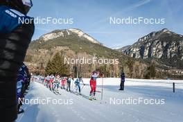 07.01.2023, Val di Fiemme, Italy (ITA): Nadine Faehndrich (SUI), Frida Karlsson (SWE), Katharina Hennig (GER), Kerttu Niskanen (FIN), Astrid Oeyre Slind (NOR), (l-r)  - FIS world cup cross-country, tour de ski, mass, Val di Fiemme (ITA). www.nordicfocus.com. © Modica/NordicFocus. Every downloaded picture is fee-liable.