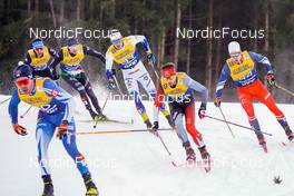 07.01.2023, Val di Fiemme, Italy (ITA): Johan Haeggstroem (SWE), Olivier Leveille (CAN), Adam Fellner (CZE), (l-r)  - FIS world cup cross-country, tour de ski, mass, Val di Fiemme (ITA). www.nordicfocus.com. © Barbieri/NordicFocus. Every downloaded picture is fee-liable.
