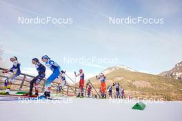 07.01.2023, Val di Fiemme, Italy (ITA): Rosie Brennan (USA), Anna Dyvik (SWE), Eva Urevc (SLO), Teresa Stadlober (AUT), Katerina Razymova (CZE), Pia Fink (GER), Lisa Lohmann (GER), (l-r)  - FIS world cup cross-country, tour de ski, mass, Val di Fiemme (ITA). www.nordicfocus.com. © Barbieri/NordicFocus. Every downloaded picture is fee-liable.
