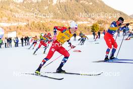 07.01.2023, Val di Fiemme, Italy (ITA): Johannes Hoesflot Klaebo (NOR), Michal Novak (CZE), (l-r)  - FIS world cup cross-country, tour de ski, mass, Val di Fiemme (ITA). www.nordicfocus.com. © Barbieri/NordicFocus. Every downloaded picture is fee-liable.