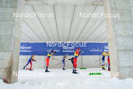 07.01.2023, Val di Fiemme, Italy (ITA): Jules Lapierre (FRA), Clement Parisse (FRA), Sjur Roethe (NOR), (l-r)  - FIS world cup cross-country, tour de ski, mass, Val di Fiemme (ITA). www.nordicfocus.com. © Barbieri/NordicFocus. Every downloaded picture is fee-liable.