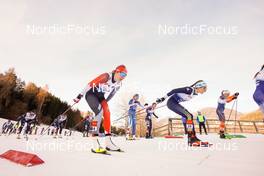 07.01.2023, Val di Fiemme, Italy (ITA): Dahria Beatty (CAN), Martina Di Centa (ITA), Patricija Eiduka (LAT), (l-r)  - FIS world cup cross-country, tour de ski, mass, Val di Fiemme (ITA). www.nordicfocus.com. © Barbieri/NordicFocus. Every downloaded picture is fee-liable.