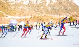 07.01.2023, Val di Fiemme, Italy (ITA): Cyril Faehndrich (SUI), Eric Rosjoe (SWE), Hugo Lapalus (FRA), (l-r)  - FIS world cup cross-country, tour de ski, mass, Val di Fiemme (ITA). www.nordicfocus.com. © Barbieri/NordicFocus. Every downloaded picture is fee-liable.
