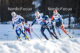 07.01.2023, Val di Fiemme, Italy (ITA): Maerta Rosenberg (SWE), Sophia Laukli (USA), Katherine Stewart-Jones (CAN), (l-r)  - FIS world cup cross-country, tour de ski, mass, Val di Fiemme (ITA). www.nordicfocus.com. © Modica/NordicFocus. Every downloaded picture is fee-liable.