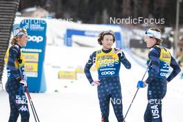 07.01.2023, Val di Fiemme, Italy (ITA): Gus Schumacher (USA), James Clinton Schoonmaker (USA), Finn O Connell (USA), (l-r)  - FIS world cup cross-country, tour de ski, mass, Val di Fiemme (ITA). www.nordicfocus.com. © Modica/NordicFocus. Every downloaded picture is fee-liable.