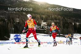 07.01.2023, Val di Fiemme, Italy (ITA): Johannes Hoesflot Klaebo (NOR), Paal Golberg (NOR), (l-r)  - FIS world cup cross-country, tour de ski, mass, Val di Fiemme (ITA). www.nordicfocus.com. © Modica/NordicFocus. Every downloaded picture is fee-liable.