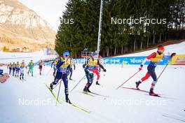 07.01.2023, Val di Fiemme, Italy (ITA): Jonas Dobler (GER), Dietmar Noeckler (ITA), Olivier Leveille (CAN), (l-r)  - FIS world cup cross-country, tour de ski, mass, Val di Fiemme (ITA). www.nordicfocus.com. © Barbieri/NordicFocus. Every downloaded picture is fee-liable.