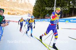 07.01.2023, Val di Fiemme, Italy (ITA): Gus Schumacher (USA), Imanol Rojo (ESP), Ireneu Esteve Altimiras (AND), (l-r)  - FIS world cup cross-country, tour de ski, mass, Val di Fiemme (ITA). www.nordicfocus.com. © Barbieri/NordicFocus. Every downloaded picture is fee-liable.