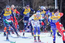 07.01.2023, Val di Fiemme, Italy (ITA): Francesco De Fabiani (ITA), Friedrich Moch (GER), Calle Halfvarsson (SWE), (l-r)  - FIS world cup cross-country, tour de ski, mass, Val di Fiemme (ITA). www.nordicfocus.com. © Barbieri/NordicFocus. Every downloaded picture is fee-liable.