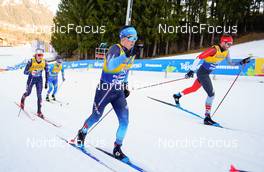 07.01.2023, Val di Fiemme, Italy (ITA): Gus Schumacher (USA), Vitaliy Pukhkalo (KAZ), Imanol Rojo (ESP), Russell Kennedy (CAN), (l-r)  - FIS world cup cross-country, tour de ski, mass, Val di Fiemme (ITA). www.nordicfocus.com. © Barbieri/NordicFocus. Every downloaded picture is fee-liable.