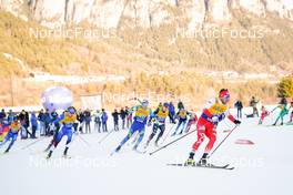07.01.2023, Val di Fiemme, Italy (ITA): Nail Bashmakov (KAZ), Davide Graz (ITA), Dominik Bury (POL), (l-r)  - FIS world cup cross-country, tour de ski, mass, Val di Fiemme (ITA). www.nordicfocus.com. © Barbieri/NordicFocus. Every downloaded picture is fee-liable.