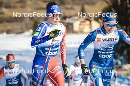07.01.2023, Val di Fiemme, Italy (ITA): Delphine Claudel (FRA), Anne Kyllonen (FIN), (l-r)  - FIS world cup cross-country, tour de ski, mass, Val di Fiemme (ITA). www.nordicfocus.com. © Modica/NordicFocus. Every downloaded picture is fee-liable.