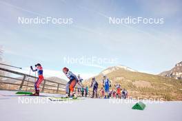 07.01.2023, Val di Fiemme, Italy (ITA): Astrid Oeyre Slind (NOR), Lotta Udnes Weng (NOR), Juliette Ducordeau (FRA), Laura Gimmler (GER), Katherine Stewart-Jones (CAN), Rosie Brennan (USA), (l-r)  - FIS world cup cross-country, tour de ski, mass, Val di Fiemme (ITA). www.nordicfocus.com. © Barbieri/NordicFocus. Every downloaded picture is fee-liable.