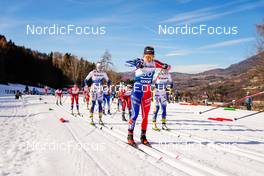 07.01.2023, Val di Fiemme, Italy (ITA): Anna Dyvik (SWE), Juliette Ducordeau (FRA), Maerta Rosenberg (SWE), (l-r)  - FIS world cup cross-country, tour de ski, mass, Val di Fiemme (ITA). www.nordicfocus.com. © Barbieri/NordicFocus. Every downloaded picture is fee-liable.