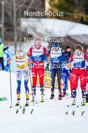 07.01.2023, Val di Fiemme, Italy (ITA): Frida Karlsson (SWE), Astrid Oeyre Slind (NOR), Rosie Brennan (USA), Margrethe Bergane (NOR), (l-r)  - FIS world cup cross-country, tour de ski, mass, Val di Fiemme (ITA). www.nordicfocus.com. © Barbieri/NordicFocus. Every downloaded picture is fee-liable.