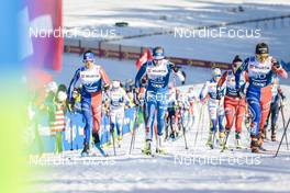 07.01.2023, Val di Fiemme, Italy (ITA): Delphine Claudel (FRA), Anne Kyllonen (FIN), Juliette Ducordeau (FRA), (l-r)  - FIS world cup cross-country, tour de ski, mass, Val di Fiemme (ITA). www.nordicfocus.com. © Modica/NordicFocus. Every downloaded picture is fee-liable.