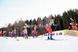 07.01.2023, Val di Fiemme, Italy (ITA): Federico Pellegrino (ITA), William Poromaa (SWE), Simen Hegstad Krueger (NOR), Michal Novak (CZE), (l-r)  - FIS world cup cross-country, tour de ski, mass, Val di Fiemme (ITA). www.nordicfocus.com. © Barbieri/NordicFocus. Every downloaded picture is fee-liable.