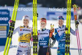 07.01.2023, Val di Fiemme, Italy (ITA): Frida Karlsson (SWE), Katharina Hennig (GER), Kerttu Niskanen (FIN), (l-r) - FIS world cup cross-country, tour de ski, mass, Val di Fiemme (ITA). www.nordicfocus.com. © Modica/NordicFocus. Every downloaded picture is fee-liable.