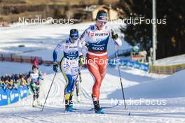 07.01.2023, Val di Fiemme, Italy (ITA): Moa Ilar (SWE), Nadine Faehndrich (SUI), (l-r)  - FIS world cup cross-country, tour de ski, mass, Val di Fiemme (ITA). www.nordicfocus.com. © Modica/NordicFocus. Every downloaded picture is fee-liable.
