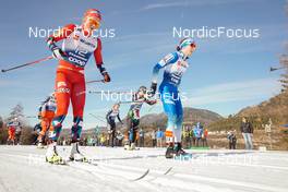 07.01.2023, Val di Fiemme, Italy (ITA): Silje Theodorsen (NOR), Jessie Diggins (USA), Eva Urevc (SLO), (l-r)  - FIS world cup cross-country, tour de ski, mass, Val di Fiemme (ITA). www.nordicfocus.com. © Barbieri/NordicFocus. Every downloaded picture is fee-liable.