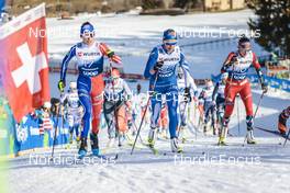 07.01.2023, Val di Fiemme, Italy (ITA): Delphine Claudel (FRA), Anne Kyllonen (FIN), Heidi Weng (NOR), (l-r)  - FIS world cup cross-country, tour de ski, mass, Val di Fiemme (ITA). www.nordicfocus.com. © Modica/NordicFocus. Every downloaded picture is fee-liable.