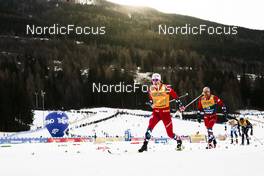 07.01.2023, Val di Fiemme, Italy (ITA): Johannes Hoesflot Klaebo (NOR), Paal Golberg (NOR), (l-r)  - FIS world cup cross-country, tour de ski, mass, Val di Fiemme (ITA). www.nordicfocus.com. © Modica/NordicFocus. Every downloaded picture is fee-liable.