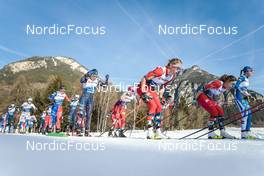 07.01.2023, Val di Fiemme, Italy (ITA): Juliette Ducordeau (FRA), Rosie Brennan (USA), Teresa Stadlober (AUT), Astrid Oeyre Slind (NOR), Margrethe Bergane (NOR), Kerttu Niskanen (FIN), (l-r)  - FIS world cup cross-country, tour de ski, mass, Val di Fiemme (ITA). www.nordicfocus.com. © Modica/NordicFocus. Every downloaded picture is fee-liable.