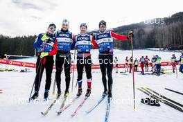 05.01.2023, Val di Fiemme, Italy (ITA): Jules Chappaz (FRA), Lucas Chanavat (FRA), Renaud Jay (FRA), Theo Schely (FRA), (l-r)  - FIS world cup cross-country, tour de ski, training, Val di Fiemme (ITA). www.nordicfocus.com. © Modica/NordicFocus. Every downloaded picture is fee-liable.