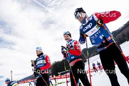 05.01.2023, Val di Fiemme, Italy (ITA): Lucas Chanavat (FRA), Renaud Jay (FRA), Theo Schely (FRA), (l-r)  - FIS world cup cross-country, tour de ski, training, Val di Fiemme (ITA). www.nordicfocus.com. © Modica/NordicFocus. Every downloaded picture is fee-liable.