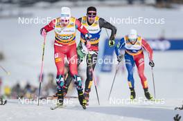 21.01.2023, Livigno, Italy (ITA): Johannes Hoesflot Klaebo (NOR), Federico Pellegrino (ITA), (l-r)  - FIS world cup cross-country, individual sprint, Livigno (ITA). www.nordicfocus.com. © Modica/NordicFocus. Every downloaded picture is fee-liable.