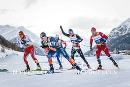 21.01.2023, Livigno, Italy (ITA): Janik Riebli (SUI), James Clugnet (GBR), Michael Hellweger (ITA), Haavard Solaas Taugboel (NOR), (l-r)  - FIS world cup cross-country, individual sprint, Livigno (ITA). www.nordicfocus.com. © Modica/NordicFocus. Every downloaded picture is fee-liable.