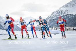 21.01.2023, Livigno, Italy (ITA): Lucas Chanavat (FRA), Janik Riebli (SUI), Jules Chappaz (FRA), James Clugnet (GBR), Haavard Solaas Taugboel (NOR), (l-r)  - FIS world cup cross-country, individual sprint, Livigno (ITA). www.nordicfocus.com. © Modica/NordicFocus. Every downloaded picture is fee-liable.
